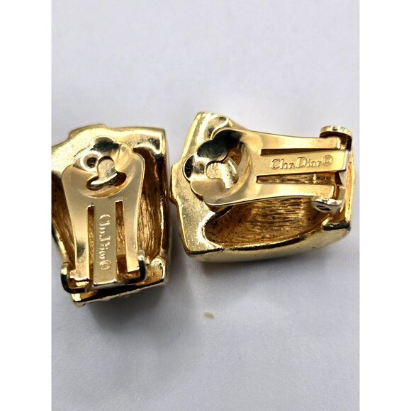 Christian DIOR signed rhinestone pave gold plated Clip on Earrings stunning - Picture 3 of 8